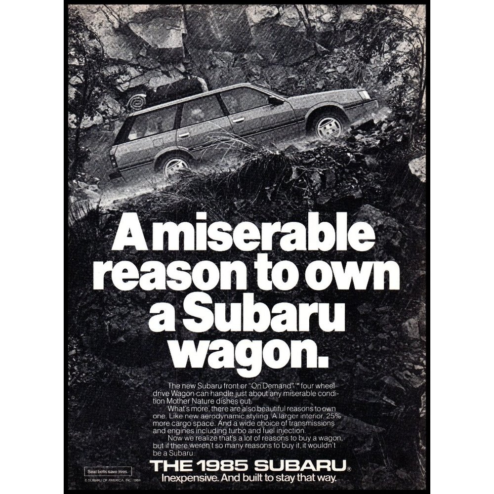 1985 Subaru Wagon Vintage Print Ad Offroad Storm Family Drive Wall Art Decor